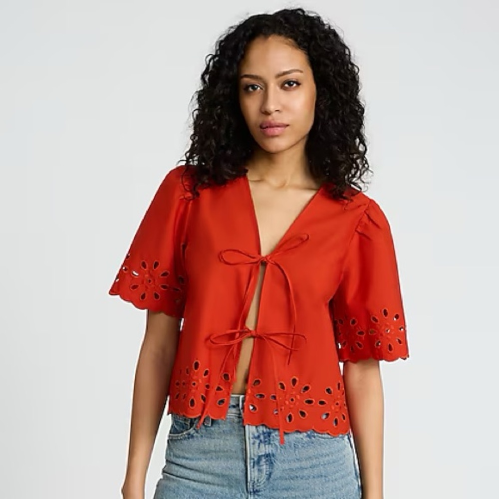 Express Red Flutter Sleeve Tie Front Blouse